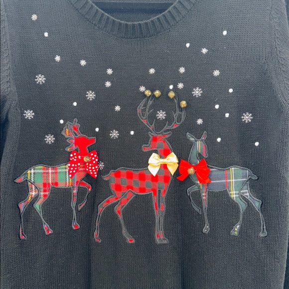 Karen Scott Patchwork Reindeer Sweater Crewneck Size Large - Picture 2 of 8